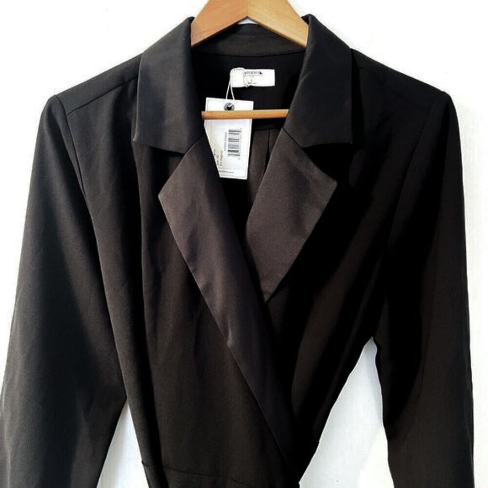 UnTuckIt Satin Black Wrap Agnes Dress Business Career Corporate Modern Large NWT - Picture 8 of 16